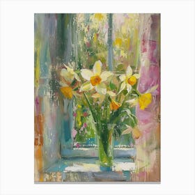 Daffodil Flowers On A Cottage Window 3 Canvas Print