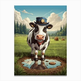 Cow In A Puddle Canvas Print