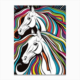 Colorful Horses On A Black Background Canvas Print