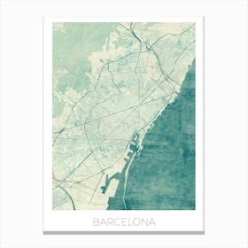 Barcelona Map Vintage in Blue Canvas Print