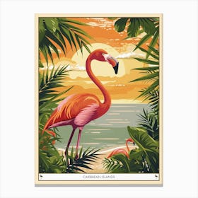 Greater Flamingo Caribbean Islands Tropical Illustration 5 Poster Canvas Print