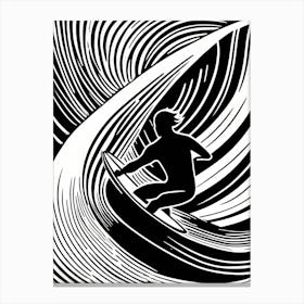 Linocut Black And White Surfer On A Wave art, surfing art, 253 Canvas Print