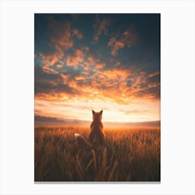 Fox And The Sunset. Generated AI. Art Print Canvas Print