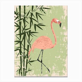 American Flamingo And Bamboo Minimalist Illustration 2 Canvas Print