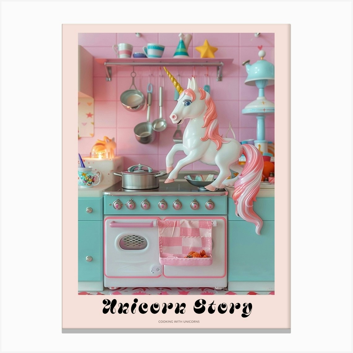 Toy Unicorn In The Toy Kitchen Poster Canvas Print by Mystical Magic