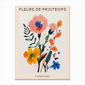 Spring Floral French Poster  Carnations 4 Canvas Print