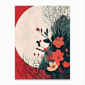 Red Flowers In Front Of The Moon Canvas Print