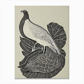 Pheasant 2 Linocut Bird Canvas Print