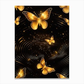 Golden Butterflies On Black Background Canvas Print
