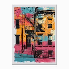 Williamsburg New York Colourful Silkscreen Illustration 4 Canvas Print