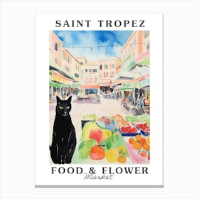 Food Market With Cats In Saint Tropez 1 Poster Canvas Print