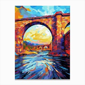 Under the Bridge, Abstract Vibrant Colorful Painting in Van Gogh Style Canvas Print