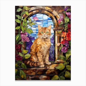 Mosaic Of A Ginger Cat In A Medieval Botanical Garden Canvas Print