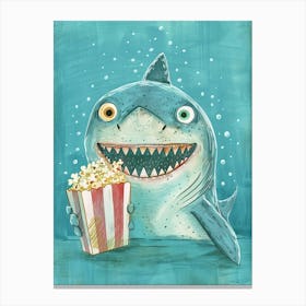 Cute Shark With Popcorn Underwater Canvas Print