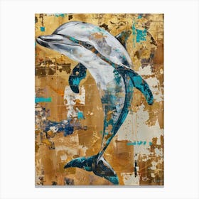 Dolphin Gold Effect Collage 7 Canvas Print
