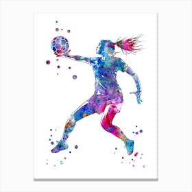 A Handball Player Girl Hits The Ball Canvas Print
