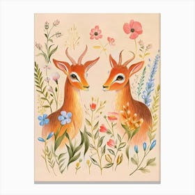 Folksy Floral Animal Drawing Antelope Canvas Print