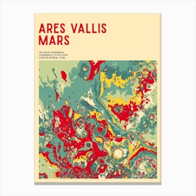 Ares Vallis Mars (Pathfinder Landing Site) Topographic Contour Map Canvas Print