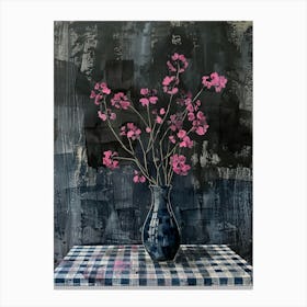 Pink Flowers In A Blue Vase Canvas Print