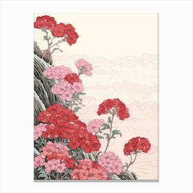Great Wave With Verbena Flower Drawing In The Style Of Ukiyo E 1 Canvas Print