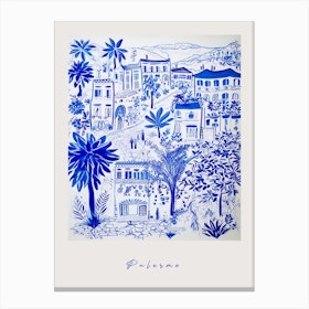Palermo Italy Blue Drawing Poster Canvas Print