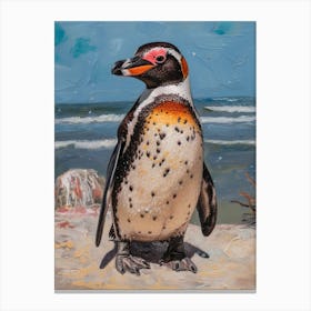 African Penguin Bleaker Island Oil Painting 2 Canvas Print