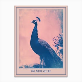 Peacock In The Wild Cyanotype Inspired 4 Poster Canvas Print