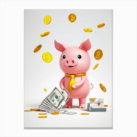 Baby Pig As A Corporate Mascot Clutching A Billfold Playing Cards Scattered Nearby Depicting Variou (6) Canvas Print