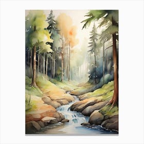 Watercolor Of A Stream In The Forest Canvas Print