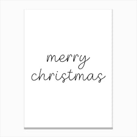 Merry Christmas Black and White Cursive Canvas Print