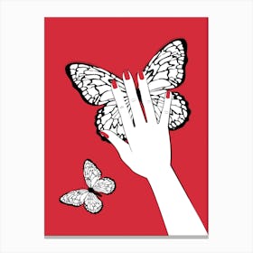 Holding Butterfly Red Canvas Print