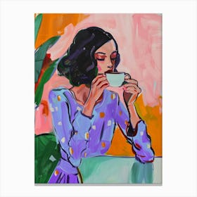 Portrait of Woman drinks Coffee Canvas Print