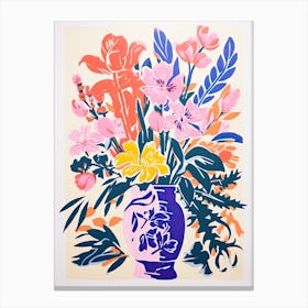 Colourful Flower Still Life Risograph Style 22 Canvas Print