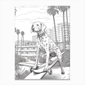 Dalmatian Dog Skateboarding Line Art 3 Canvas Print