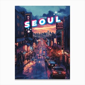 Seoul Sunset: A Vibrant Cityscape Travel Poster Canvas Print