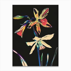 Neon Flowers On Black Daffodil 3 Canvas Print