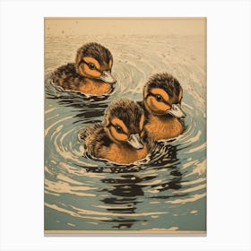 Ducklings In The Water Japanese Woodblock Style 2 Canvas Print