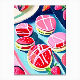 Strawberry Macarons, Dessert, Food Abstract Still Life Canvas Print