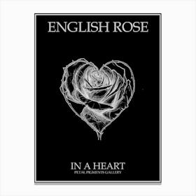English Rose In A Heart Line Drawing 3 Poster Inverted Canvas Print
