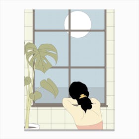 Girl And The Moon Canvas Print