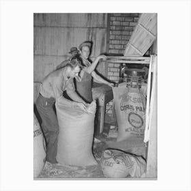 Filling And Tying Sacks Of Citrus Pulp, Grapefruit Juice Canning Plant, Weslaco, Texas By Russell Lee Canvas Print