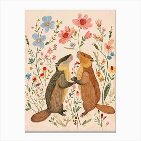 Folksy Floral Animal Drawing Beaver 5 Canvas Print