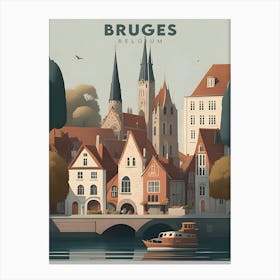Bruges Belgium Travel Retro Canvas Print