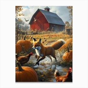 Fox And Chickens Canvas Print