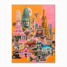 Bangkok   Retro Collage Style 3 Canvas Print