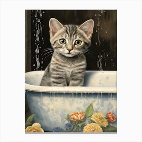 Egyptian Mau Cat In Bathtub Botanical Bathroom 2 Canvas Print