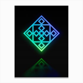 Neon Blue and Green Abstract Geometric Glyph on Black n.0276 Canvas Print