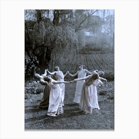Circle of Witches Dancing - Ritual Pagan Ladies Dance 1921 Vintage Art Deco Remastered Photograph - Spiritual Witchy Fairytale Fairies Witchcraft Spells Calling the Moon Goddess Selene Mayday or Midsummer 4 Canvas Print