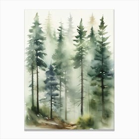 Appalachian Mountains of Misty Pines Watercolor Print of Evergreen Forest..146 Canvas Print