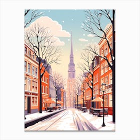 Vintage Winter Travel Illustration Copenhagen Denmark 2 Canvas Print